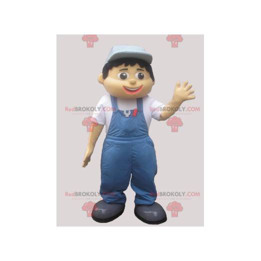 Mascot man in overalls and blue cap - Redbrokoly.com