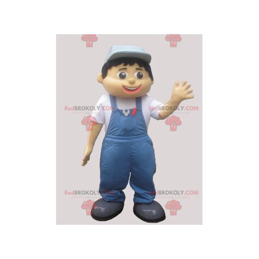 Uomo mascotte in tuta e berretto blu - Redbrokoly.com