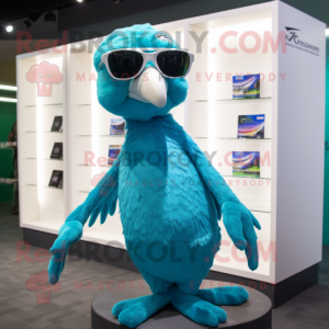 Cyan Archeopteryx mascot costume character dressed with a Polo Tee and Sunglasses