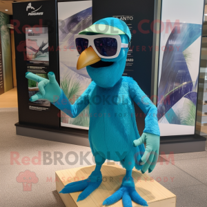 Cyan Archeopteryx mascot costume character dressed with a Polo Tee and Sunglasses