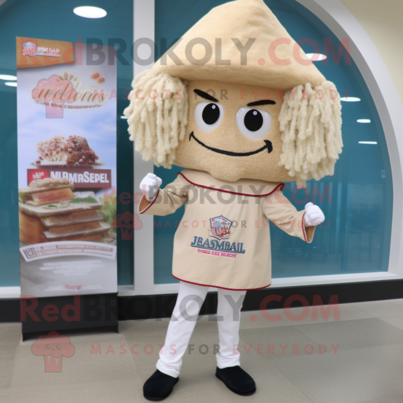 Cream Jambalaya mascot costume character dressed with a Jeggings and Hair clips Cream Jambalaya mascot costume character dressed with a Jeggings and Hair clips
