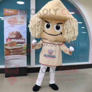 Cream Jambalaya mascot costume character dressed with a Jeggings and Hair clips
