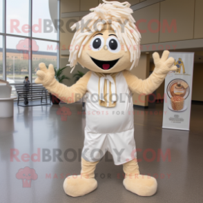 Cream Jambalaya mascot costume character dressed with a Jeggings and Hair clips