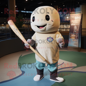 Tan Narwhal mascot costume character dressed with a Baseball Tee and Shawls