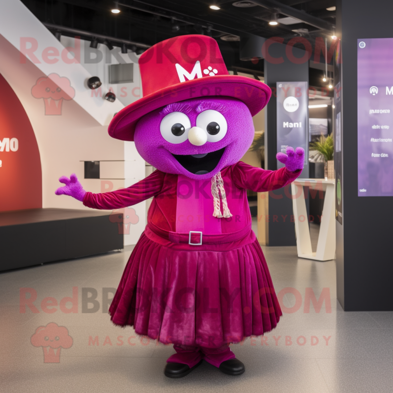 Magenta Alliance mascot costume character dressed with a Midi Dress and Hat pins Magenta Alliance mascot costume character dressed with a Midi Dress and Hat pins
