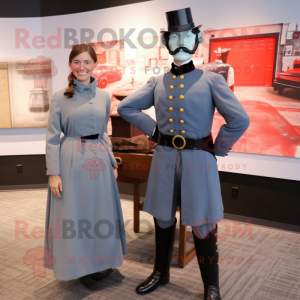 Gray Civil War Soldier mascot costume character dressed with a Pencil Skirt and Bow ties