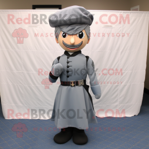 Gray Civil War Soldier mascot costume character dressed with a Pencil Skirt and Bow ties