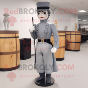 Gray Civil War Soldier mascot costume character dressed with a Pencil Skirt and Bow ties