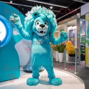 Cyan Lion mascotte kostuum...