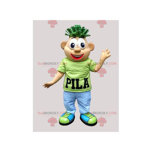 Roupa colorida do mascote do boneco de neve com dólares na