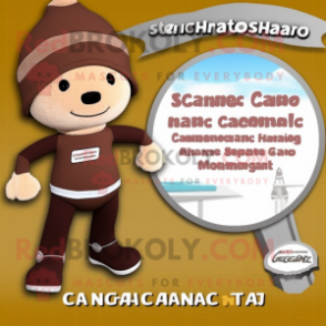 Brown Champagne mascot costume character dressed with a One-Piece Swimsuit and Beanies