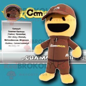 Brown Champagne mascot costume character dressed with a One-Piece Swimsuit and Beanies