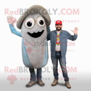 Gray Tacos mascot costume character dressed with a Boyfriend Jeans and Caps