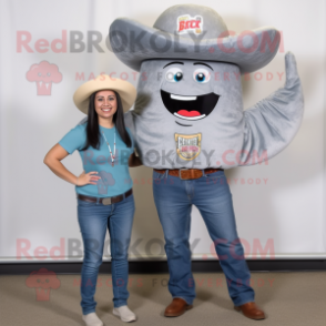 Gray Tacos mascot costume character dressed with a Boyfriend Jeans and Caps