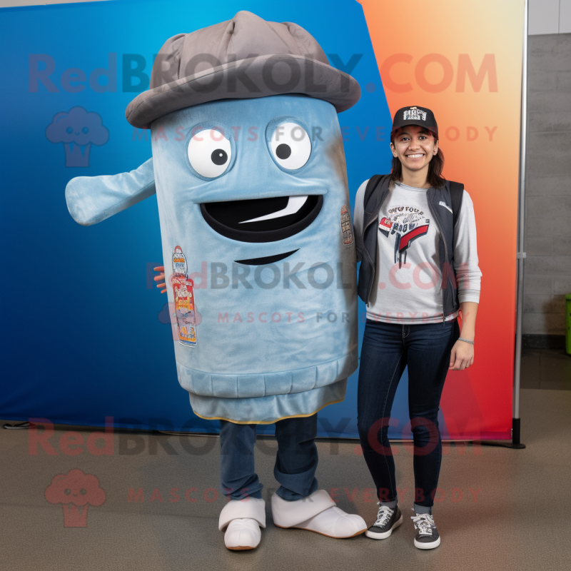 Gray Tacos mascot costume character dressed with a Boyfriend Jeans and Caps Gray Tacos mascot costume character dressed with a Boyfriend Jeans and Caps