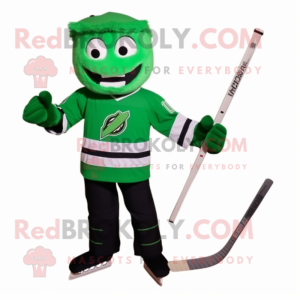 Green Ice Hockey Stick mascot costume character dressed with a Suit Pants and Belts