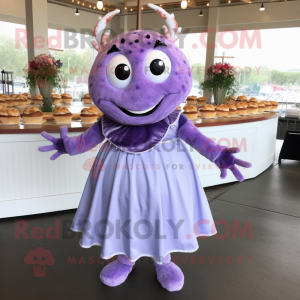 Lavender Crab Cakes mascot costume character dressed with a Empire Waist Dress and Earrings