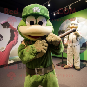 Green Sniper mascot costume character dressed with a Baseball Tee and Brooches