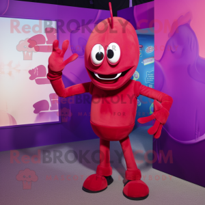 Magenta Lobster Bisque mascot costume character dressed with a Skinny Jeans and Earrings