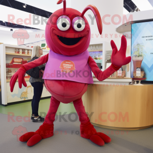 Magenta Lobster Bisque mascot costume character dressed with a Skinny Jeans and Earrings