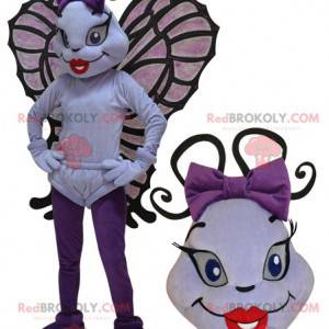 Mascotte d'insecte volant de papillon blanc et violet -