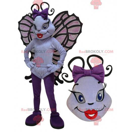 Mascotte d'insecte volant de papillon blanc et violet -