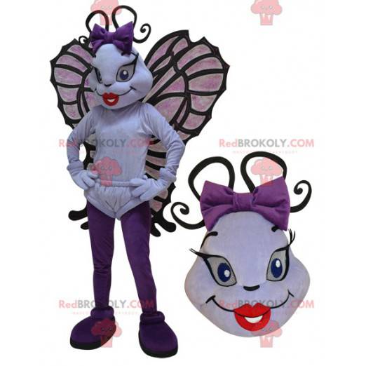 Mascotte d'insecte volant de papillon blanc et violet -