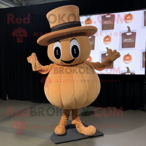 Tan Pumpkin mascot costume character dressed with a Mini Dress and Hat pins