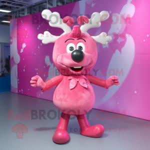 Pink Reindeer mascot costume character dressed with a Mini Dress and Bow ties