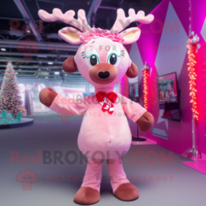 Pink Reindeer mascot costume character dressed with a Mini Dress and Bow ties