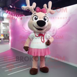 Pink Reindeer mascot costume character dressed with a Mini Dress and Bow ties