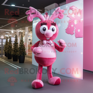 Pink Reindeer mascot costume character dressed with a Mini Dress and Bow ties