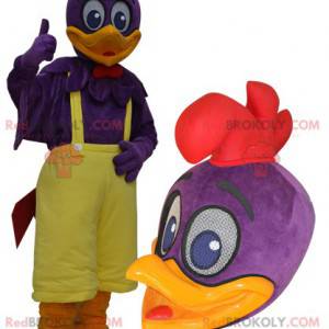 Mascotte de canard géant violet et jaune - Redbrokoly.com