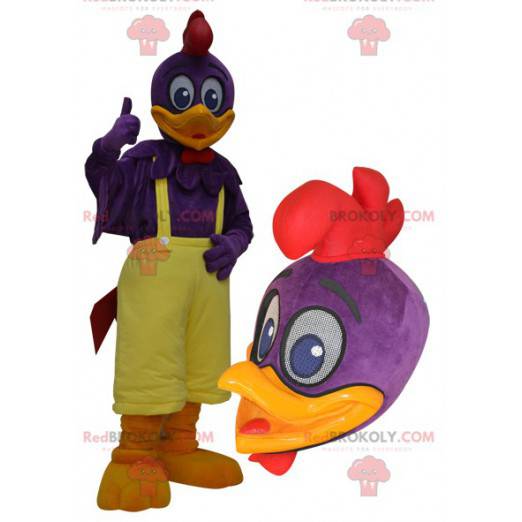 Mascota del pato amarillo y morado gigante - Redbrokoly.com