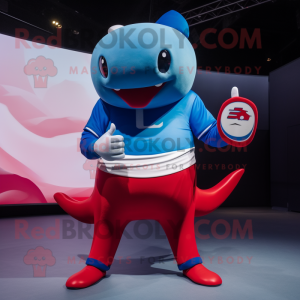 Red Blue Whale maskot drakt...