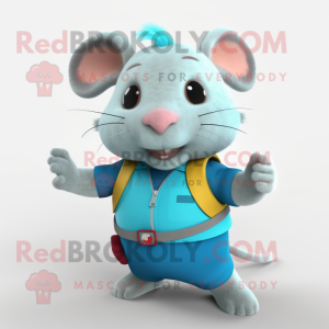 Cyan Hamster mascot costume character dressed with a Vest and Bracelets