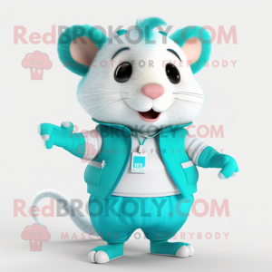 Cyan Hamster mascot costume character dressed with a Vest and Bracelets