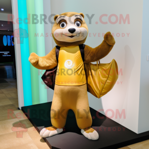 Gold Otter mascot costume character dressed with a Yoga Pants and Tote bags