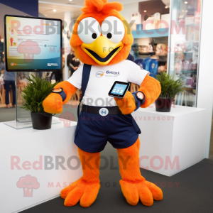 Navy Butter Chicken mascot costume character dressed with a Dress Pants and Smartwatches