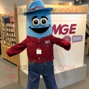 Maroon Aglet mascot costume character dressed with a Denim Shirt and Ties