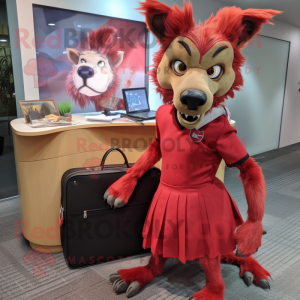 Röd hyena maskot kostym...