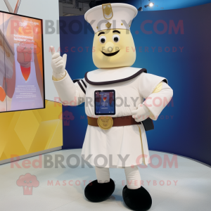 Cream Chief mascot costume character dressed with a Sheath Dress and Smartwatches
