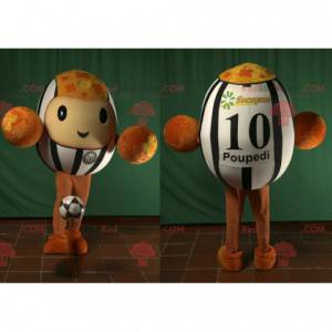 Mascota de balón de fútbol marrón blanco y negro -