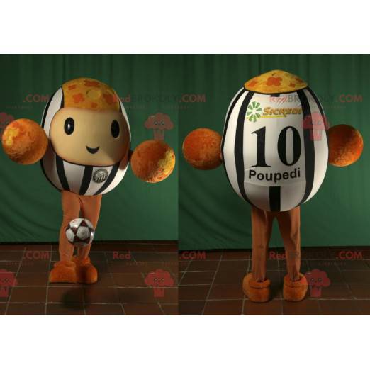 Mascote da bola de futebol marrom preto e branco -