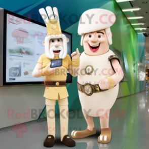 Cream Chief mascot costume character dressed with a Sheath Dress and Smartwatches