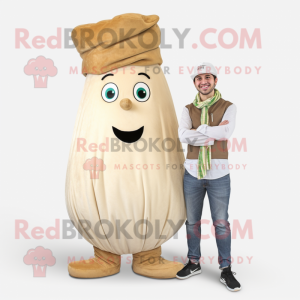 Beige Turnip mascot costume character dressed with a Boyfriend Jeans and Shawl pins