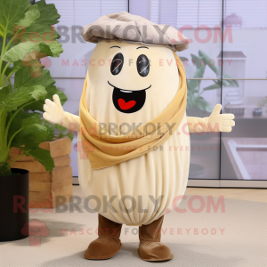 Beige Turnip mascot costume character dressed with a Boyfriend Jeans and Shawl pins