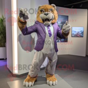 Lavender Smilodon mascot costume character dressed with a Blazer and Mittens