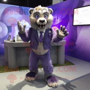 Lavender Smilodon mascot costume character dressed with a Blazer and Mittens