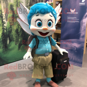 Teal Tooth Fairy mascot costume character dressed with a Dress Shirt and Backpacks
